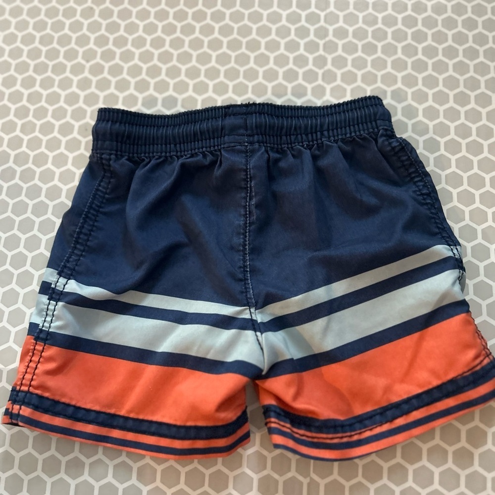OshKosh B'gosh Navy, Orange and Light Blue Striped Swim Shorts Beach Size 12M - Picture 2 of 6